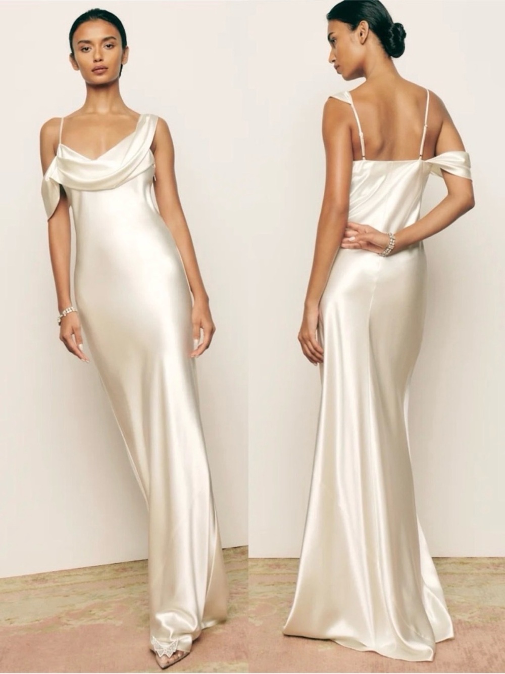 Reformation Ronda Silk Cowl Neck Maxi Dress Ivory White Wedding NEW with tags